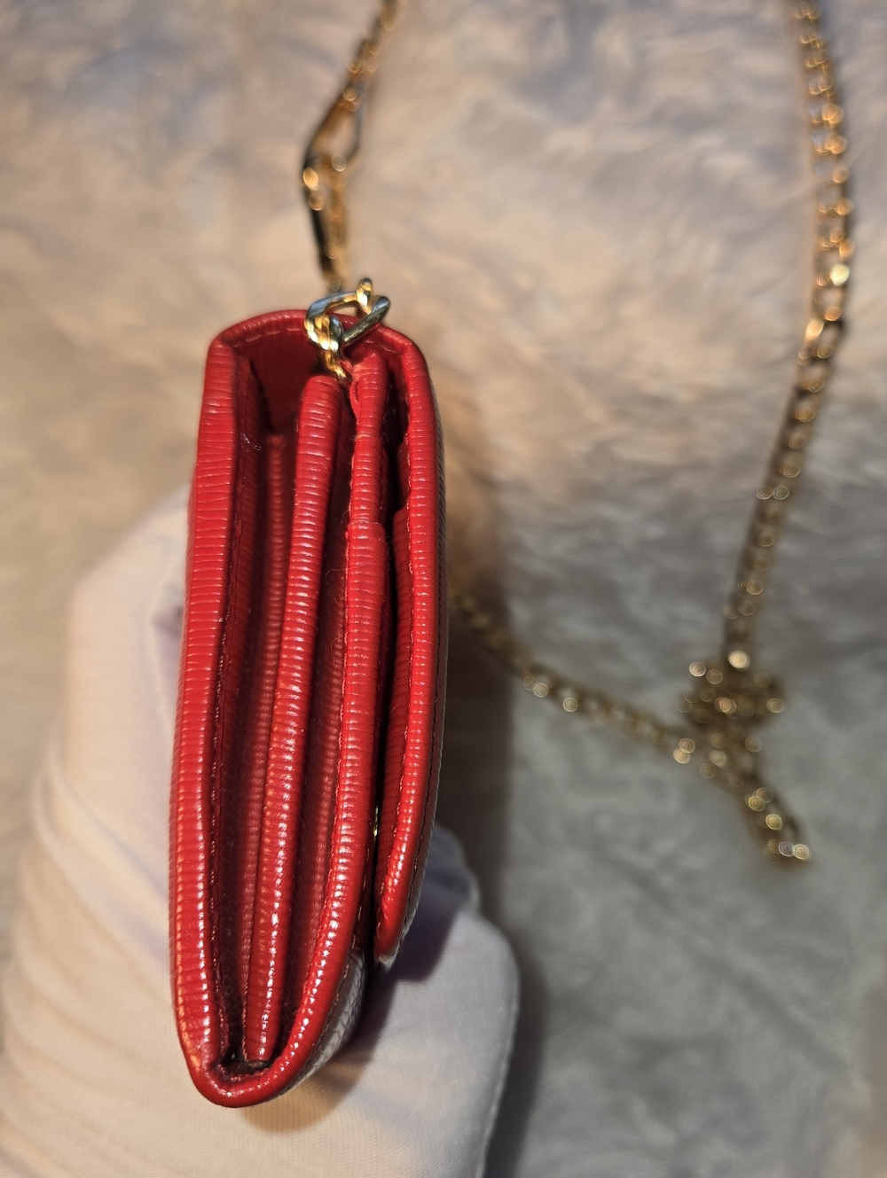 Prada Red Saffiano Vitello Move Wallet Crossbody Bag Id Card Holder With Chain - Picture 9 of 16